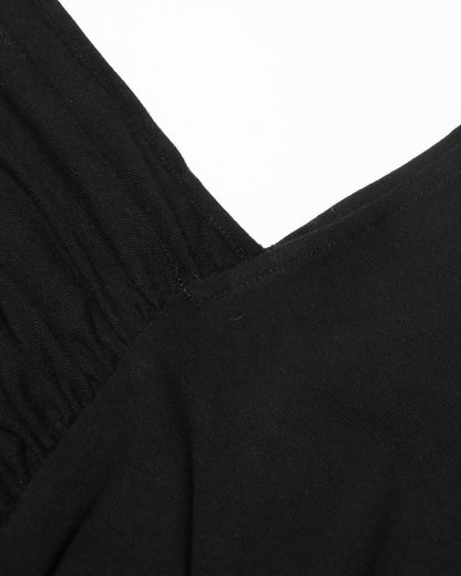 Black Maxi Dress with Ruched Shoulder & V-Neck