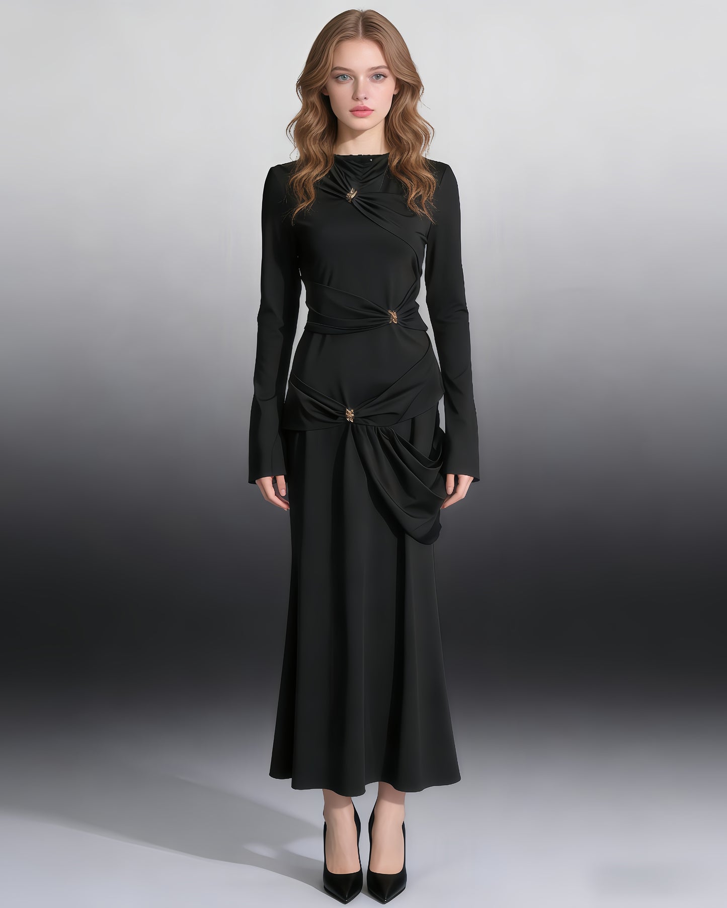 Black Maxi Dress with Twist & Gold Accents