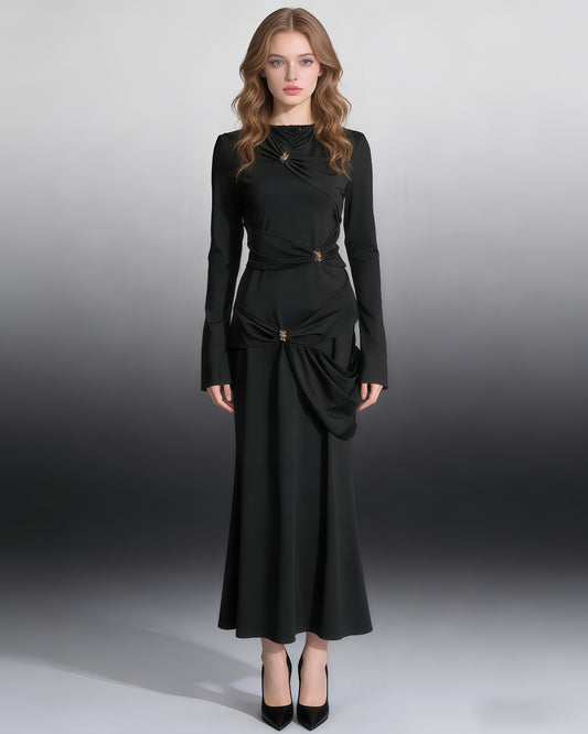 Black Maxi Dress with Twist & Gold Accents