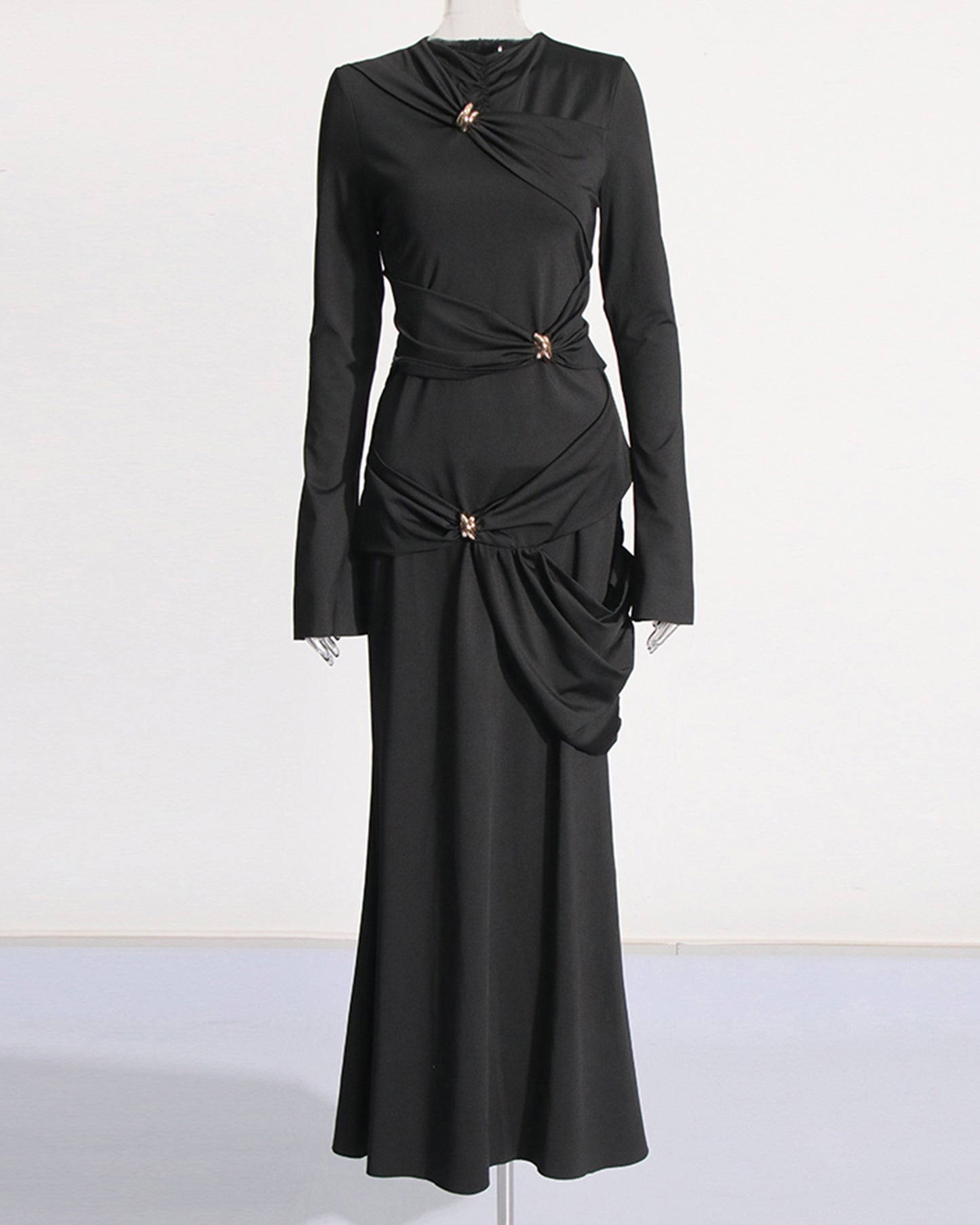 Black Maxi Dress with Twist & Gold Accents