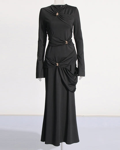 Black Maxi Dress with Twist & Gold Accents