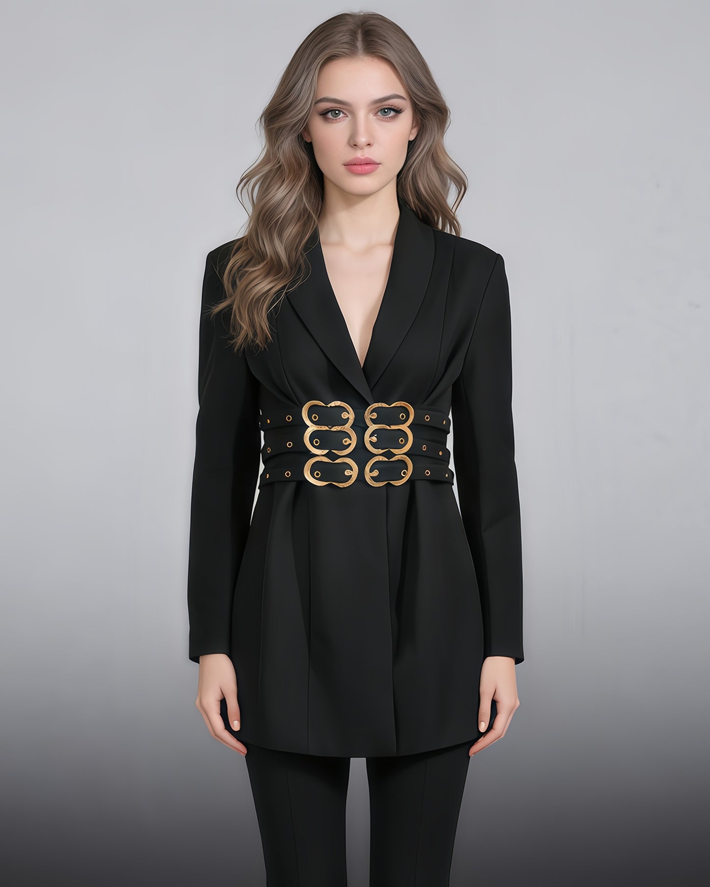 Black Metal Buckle Corset Blazer