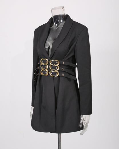 Black Metal Buckle Corset Blazer