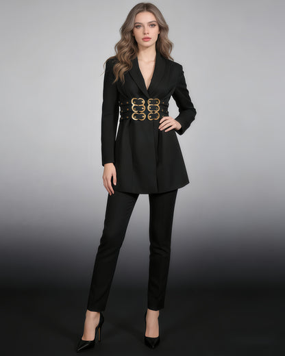 Black Metal Buckle Corset Blazer