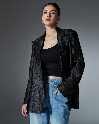 Black Metallic Double-Breasted Blazer