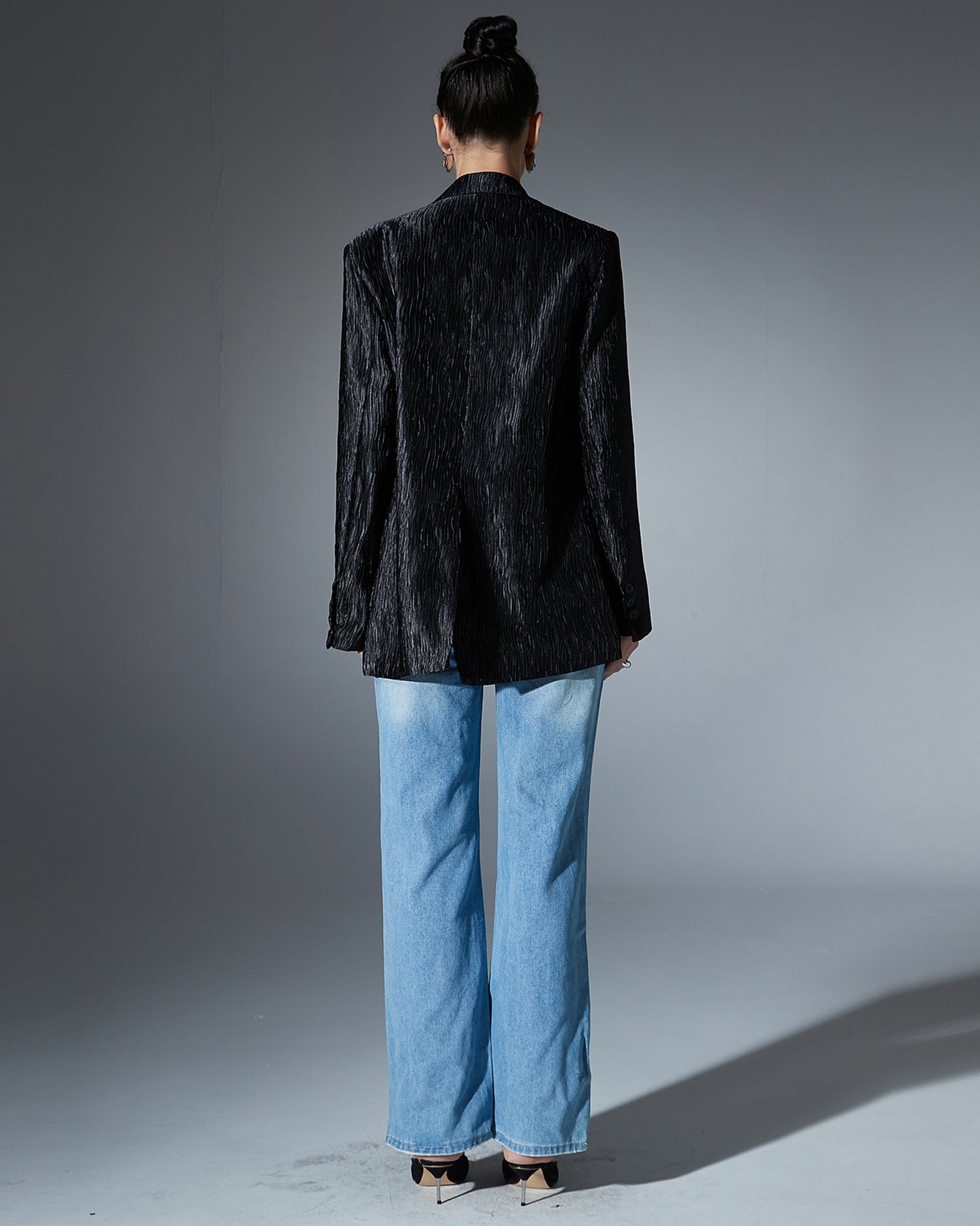 Black Metallic Double-Breasted Blazer