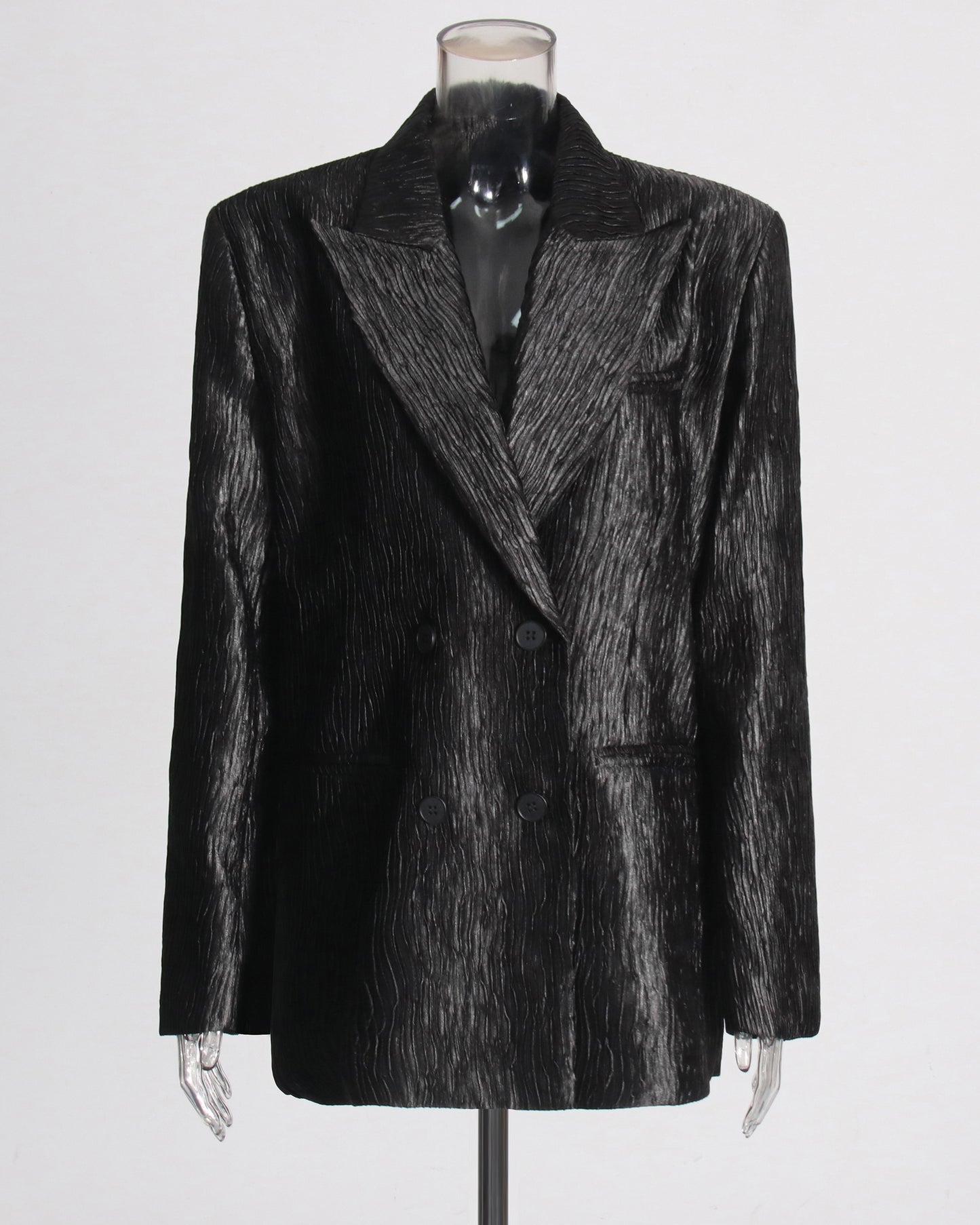 Black Metallic Double-Breasted Blazer