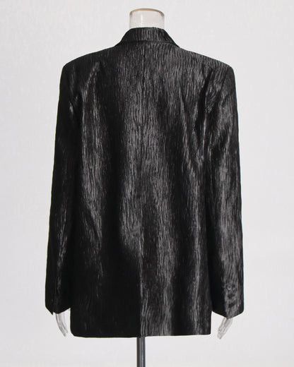 Black Metallic Double-Breasted Blazer