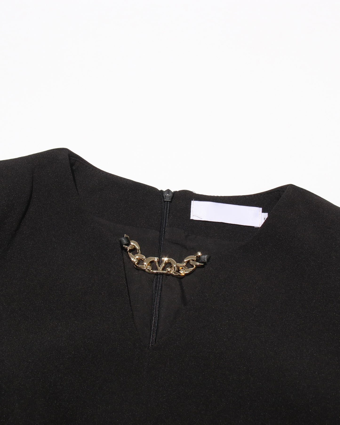 Black Midi Dress with 3D Roses & Chain Neckline