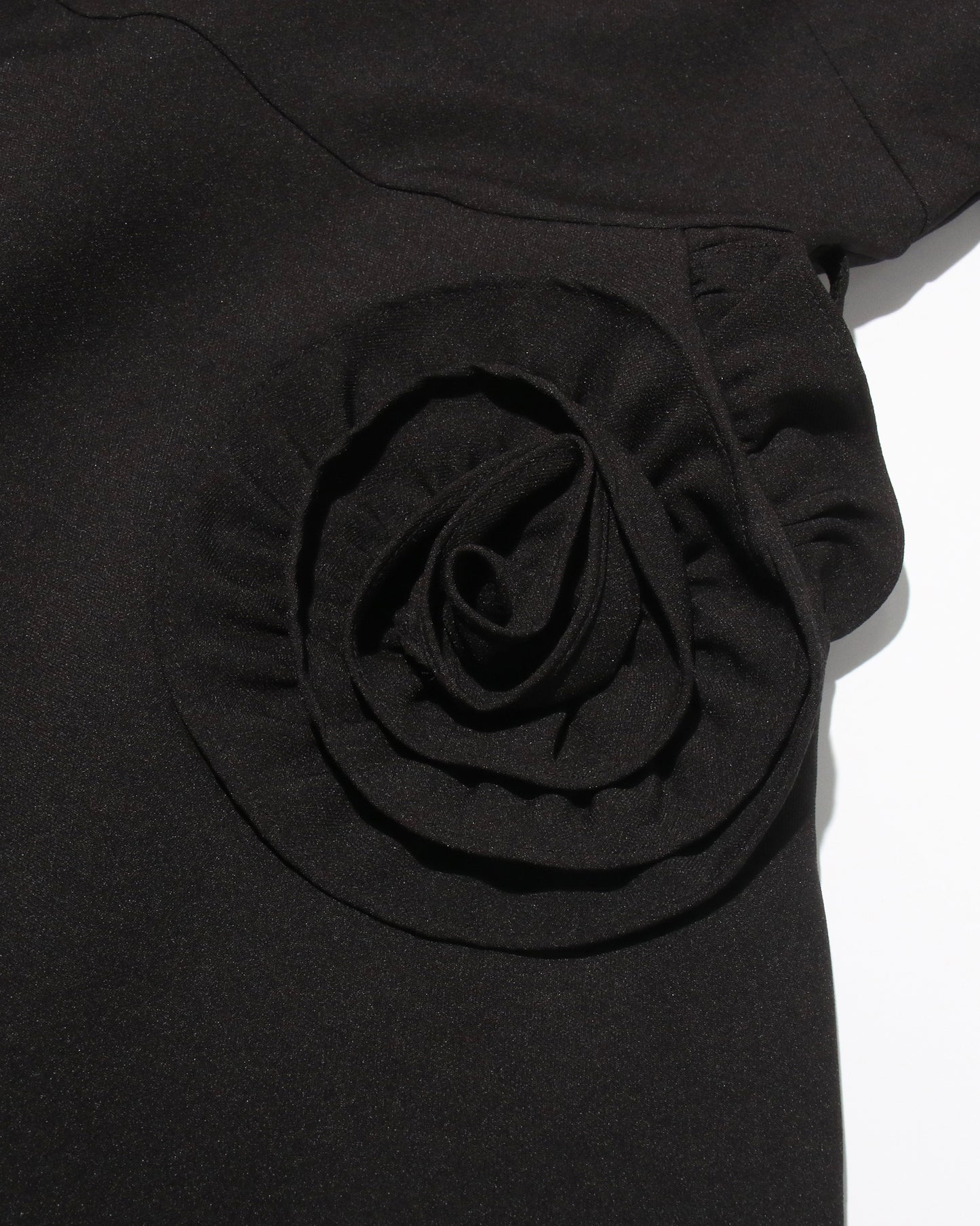 Black Midi Dress with 3D Roses & Chain Neckline