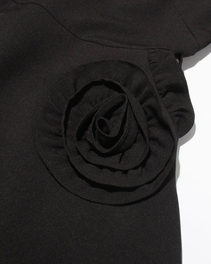 Black Midi Dress with 3D Roses & Chain Neckline