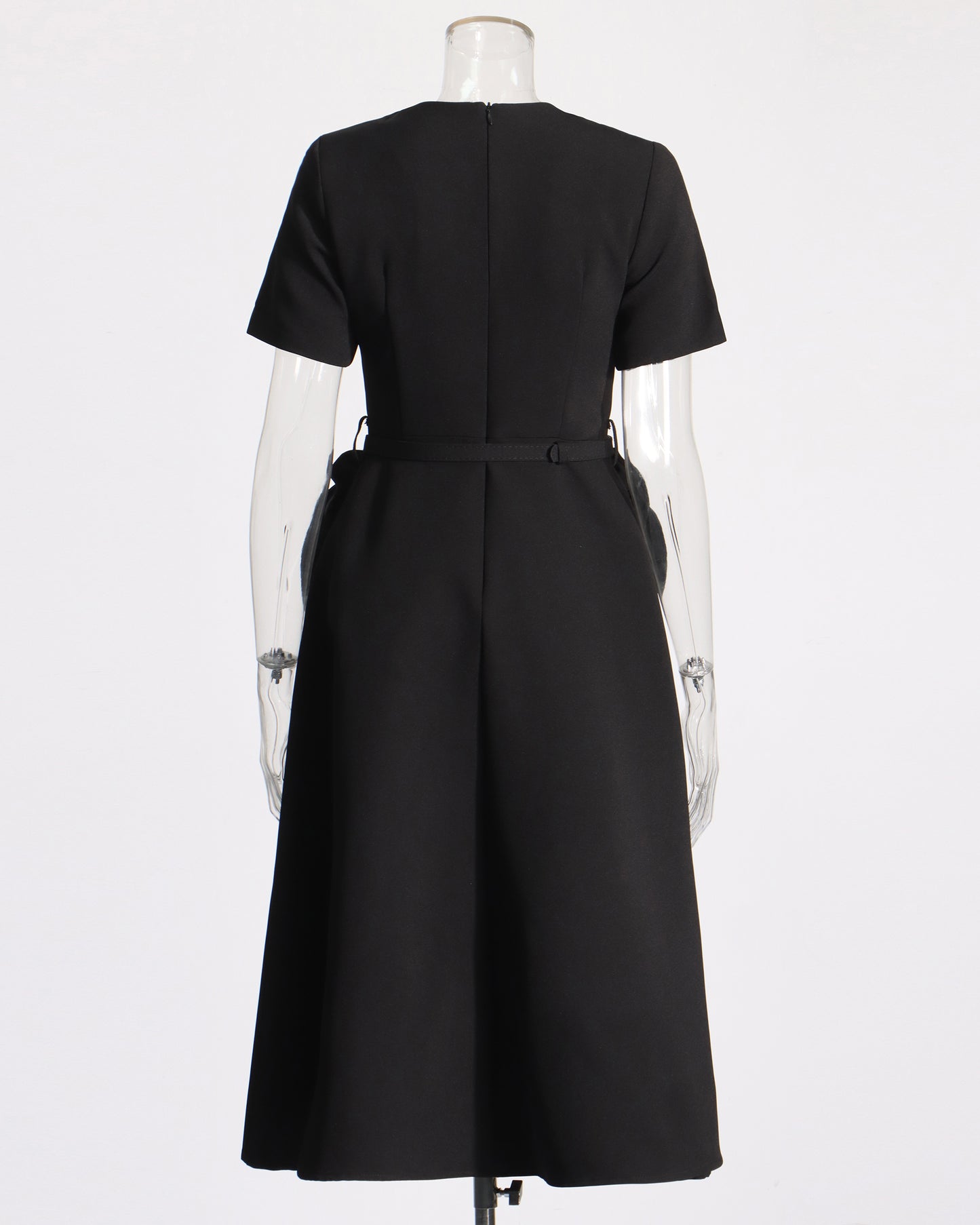 Black Midi Dress with 3D Roses & Chain Neckline