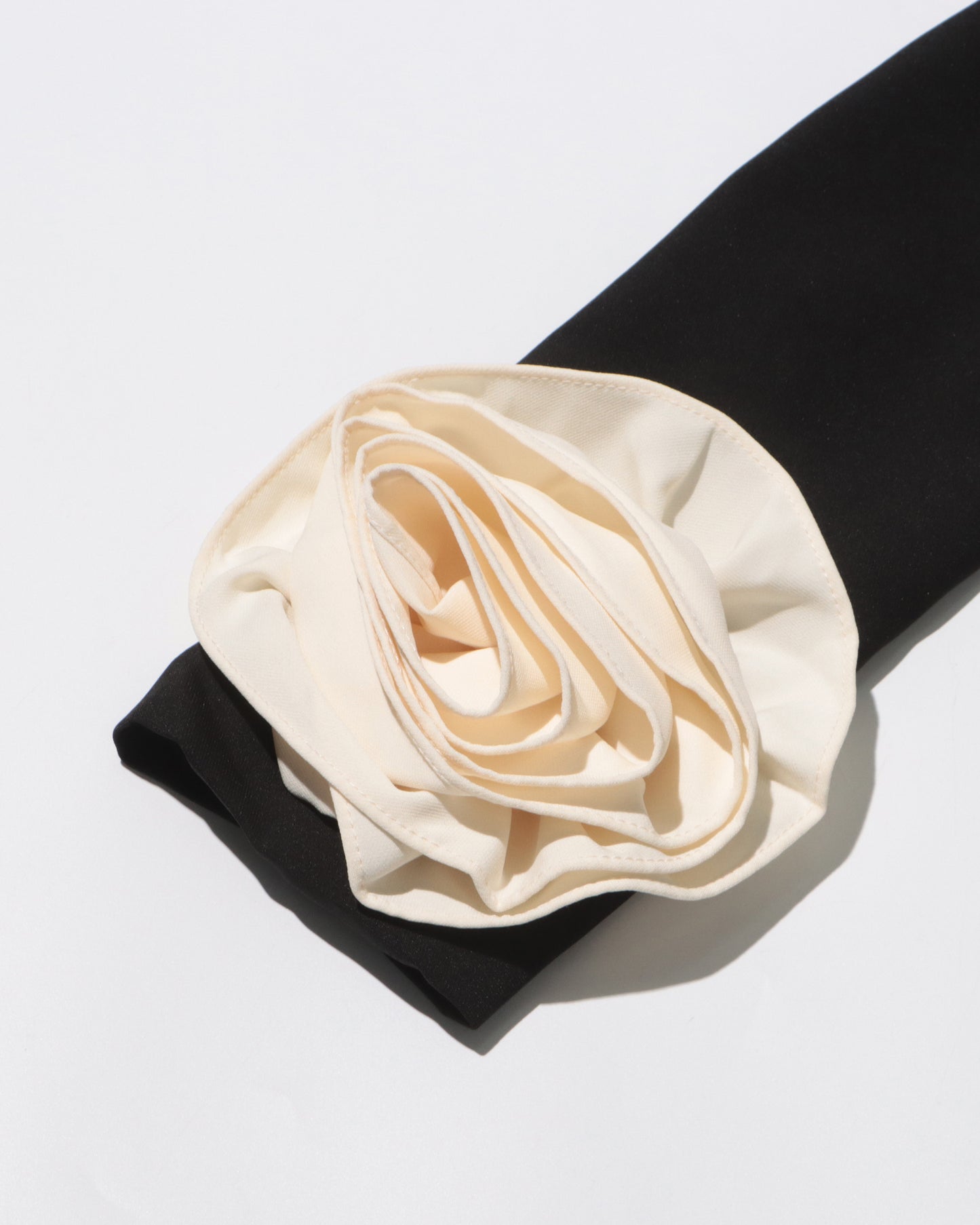 Black Midi Dress with Cream Bow Cuffs