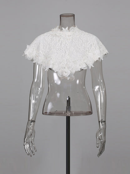 Black Midi Dress with White Lace Capelet Set