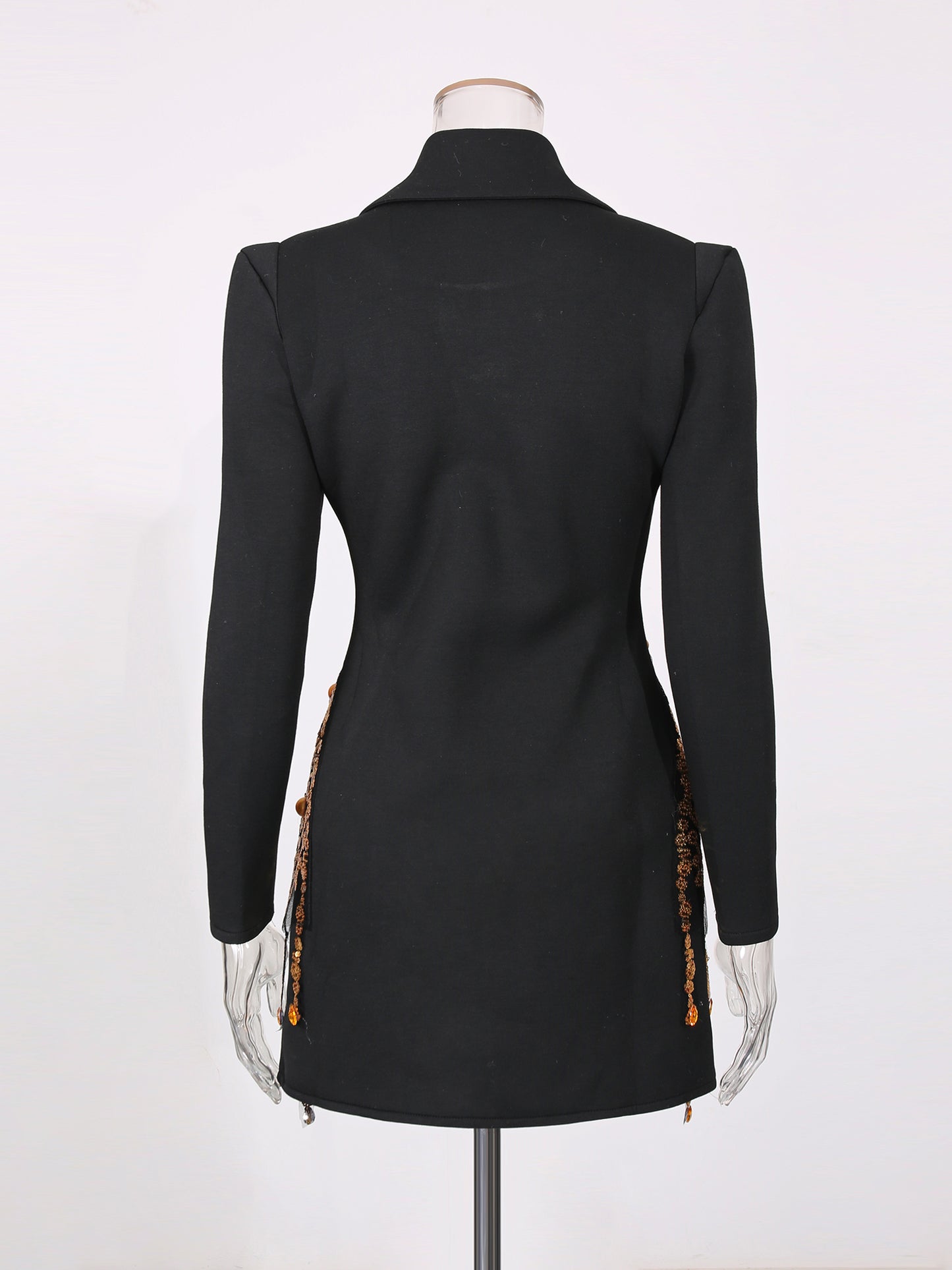 Black Mini Dress with Gold Rhinestone & Fringe Embellishments