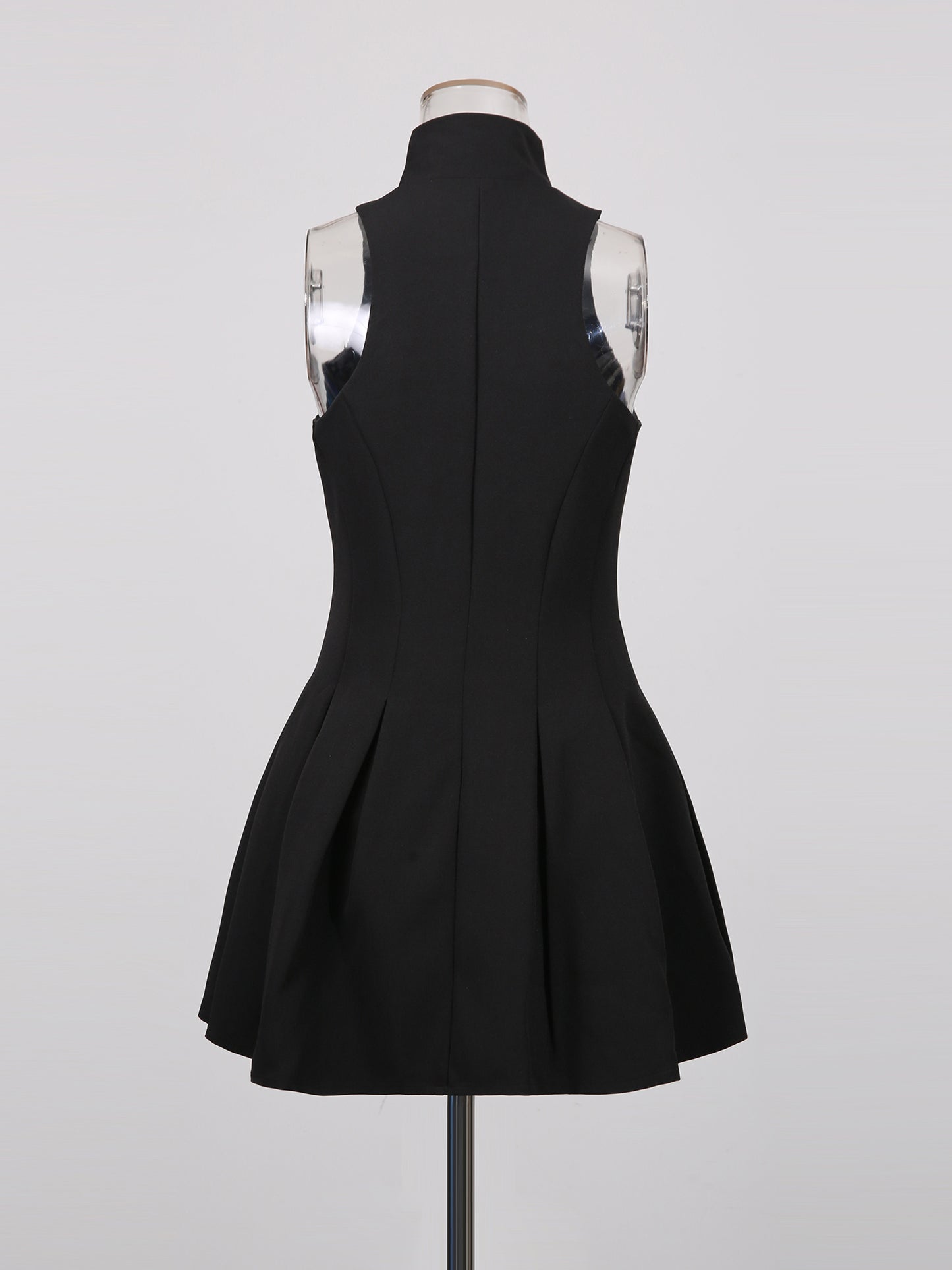 Black Mini Dress with Gold Zipper & High Neck Detail