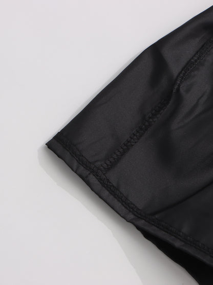 Black Mini Dress with Gold Zipper & High Neck Detail