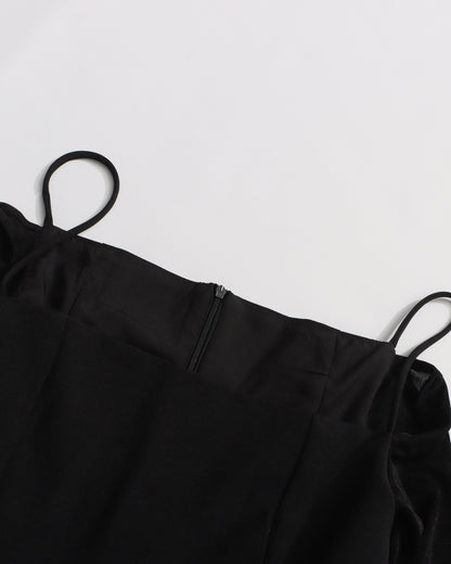 Black Off-Shoulder Belted Midi Dress