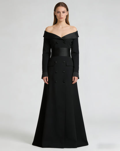 Black Off-Shoulder Blazer Mermaid Maxi Dress