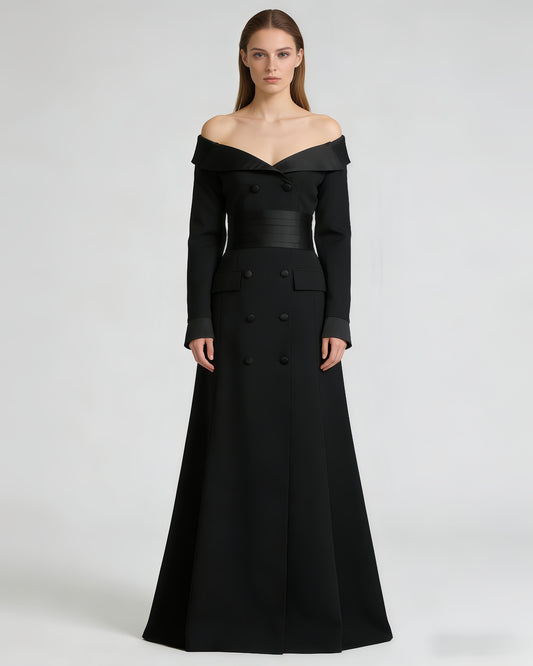 Black Off-Shoulder Blazer Mermaid Maxi Dress