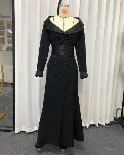 Black Off-Shoulder Blazer Mermaid Maxi Dress