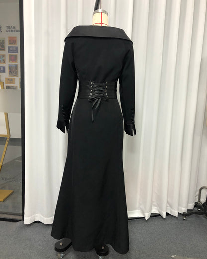 Black Off-Shoulder Blazer Mermaid Maxi Dress