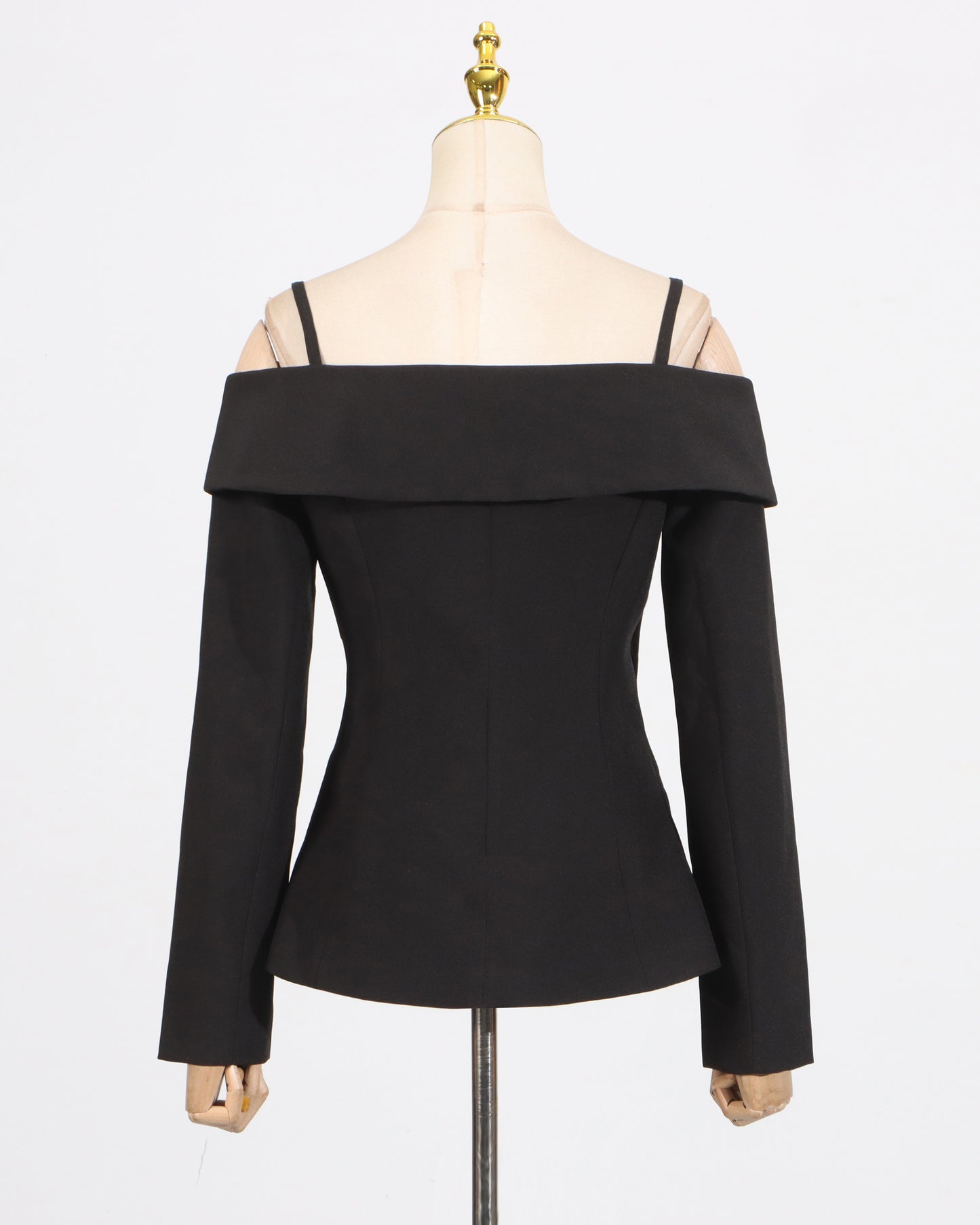 Black Off-Shoulder Buckle Fitted Top