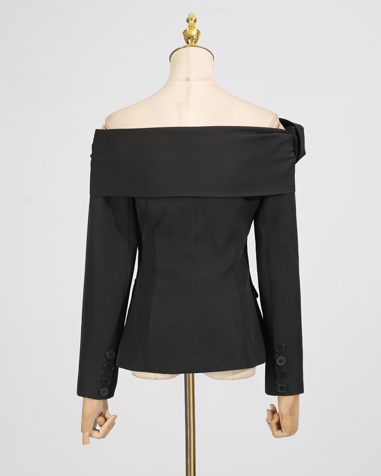 Black Off-Shoulder Fitted Blazer