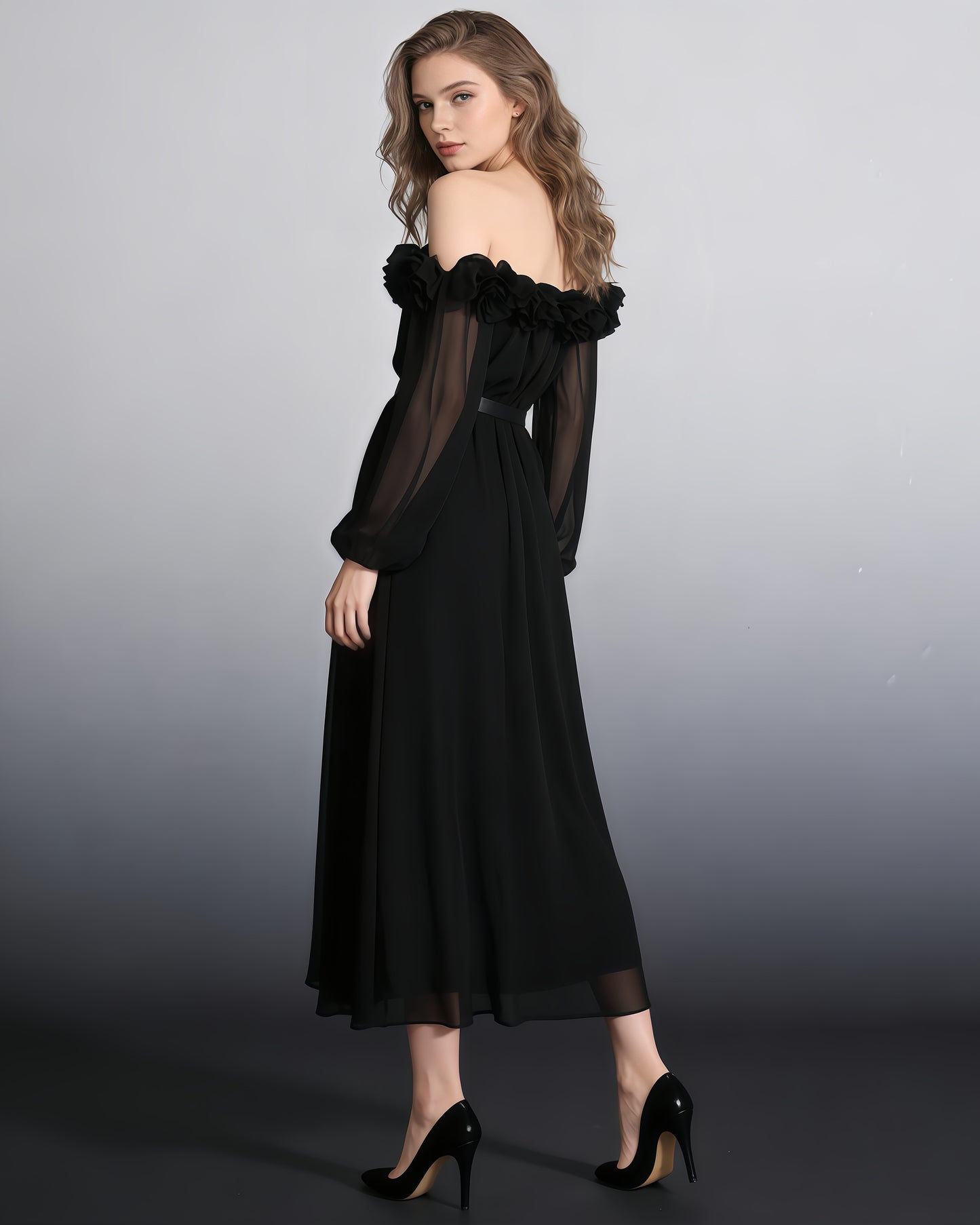 Black Off-Shoulder Floral Maxi Dress