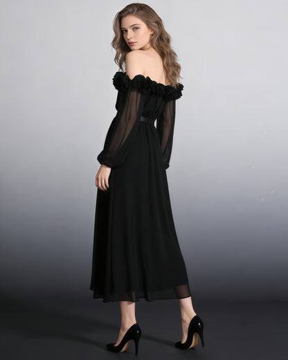 Black Off-Shoulder Floral Maxi Dress