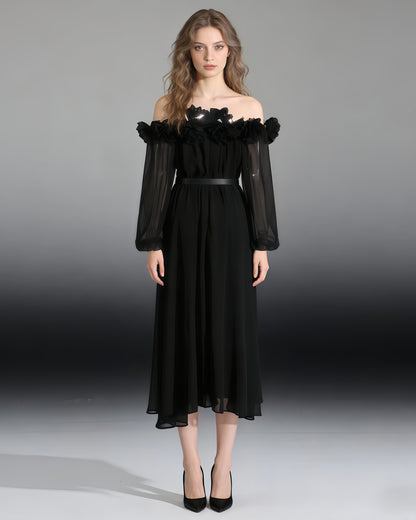 Black Off-Shoulder Floral Maxi Dress