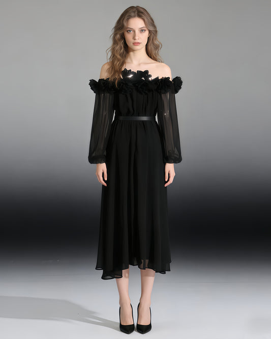 Black Off-Shoulder Floral Maxi Dress