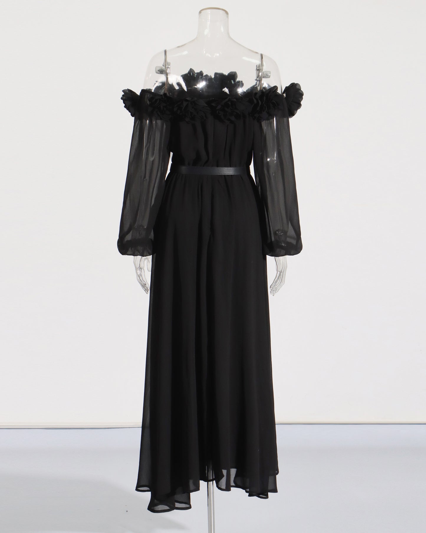 Black Off-Shoulder Floral Maxi Dress