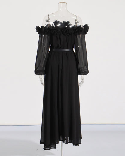 Black Off-Shoulder Floral Maxi Dress