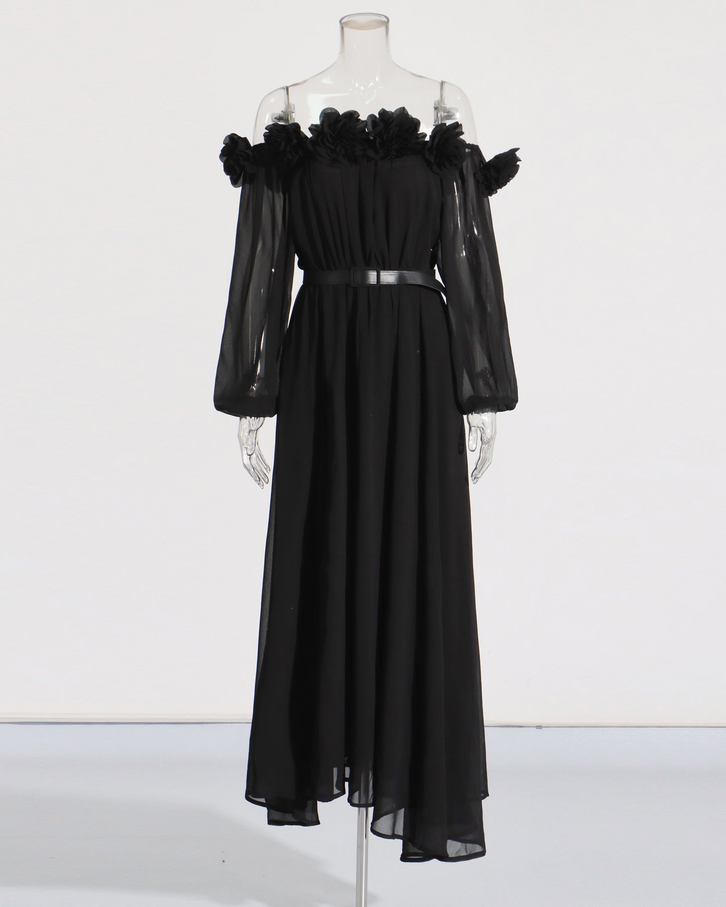 Black Off-Shoulder Floral Maxi Dress