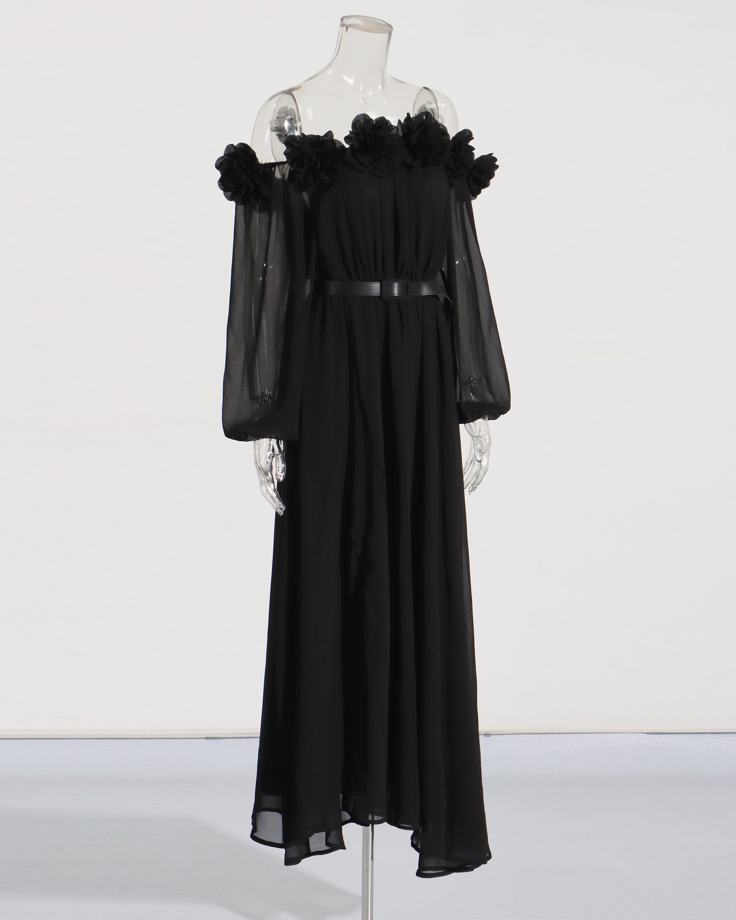 Black Off-Shoulder Floral Maxi Dress