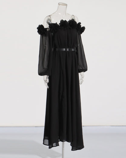 Black Off-Shoulder Floral Maxi Dress