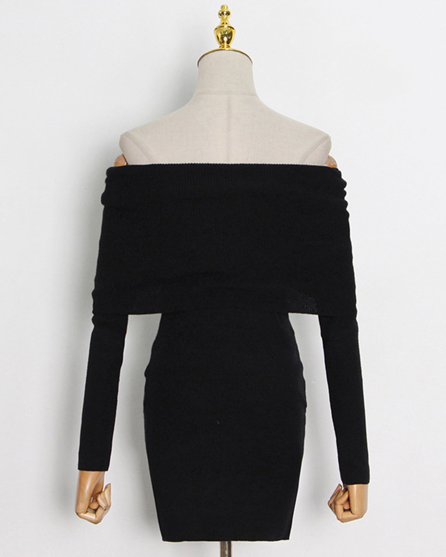 Black Off-Shoulder Knit Bodycon Dress