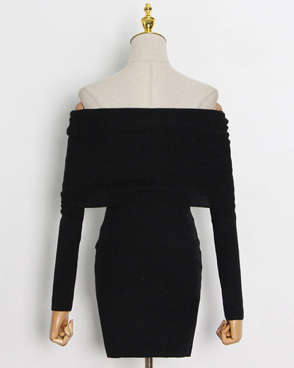Black Off-Shoulder Knit Bodycon Dress