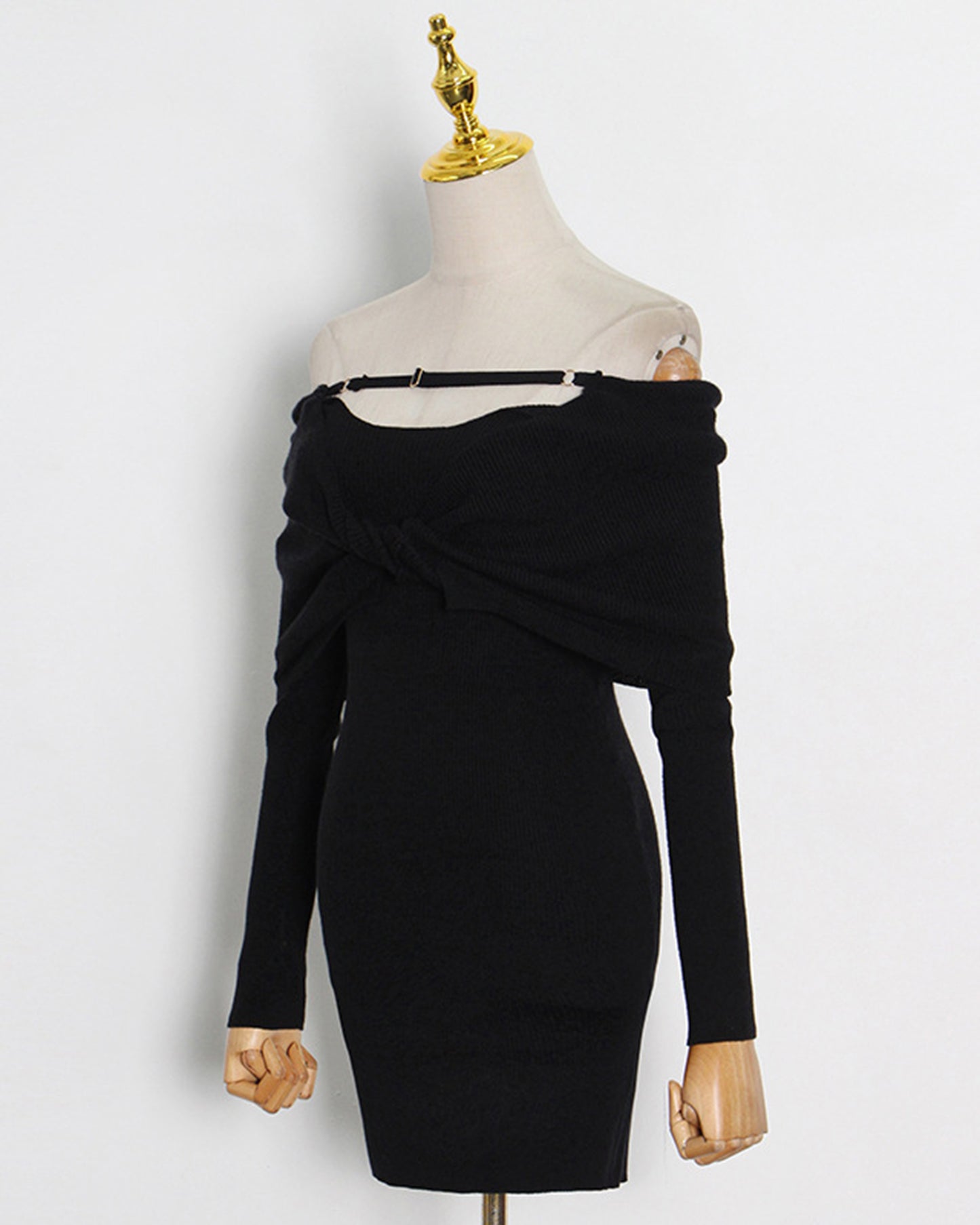 Black Off-Shoulder Knit Bodycon Dress
