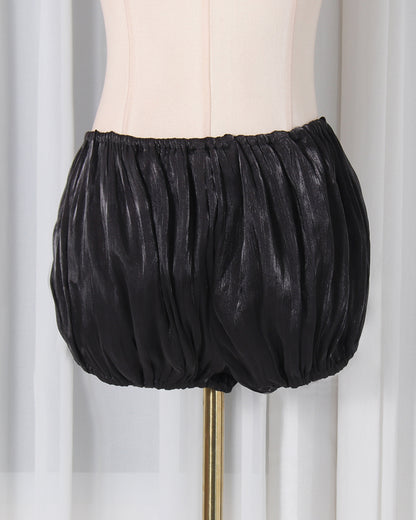 Black Off-Shoulder Ruched Puff Sleeve Mini Dress