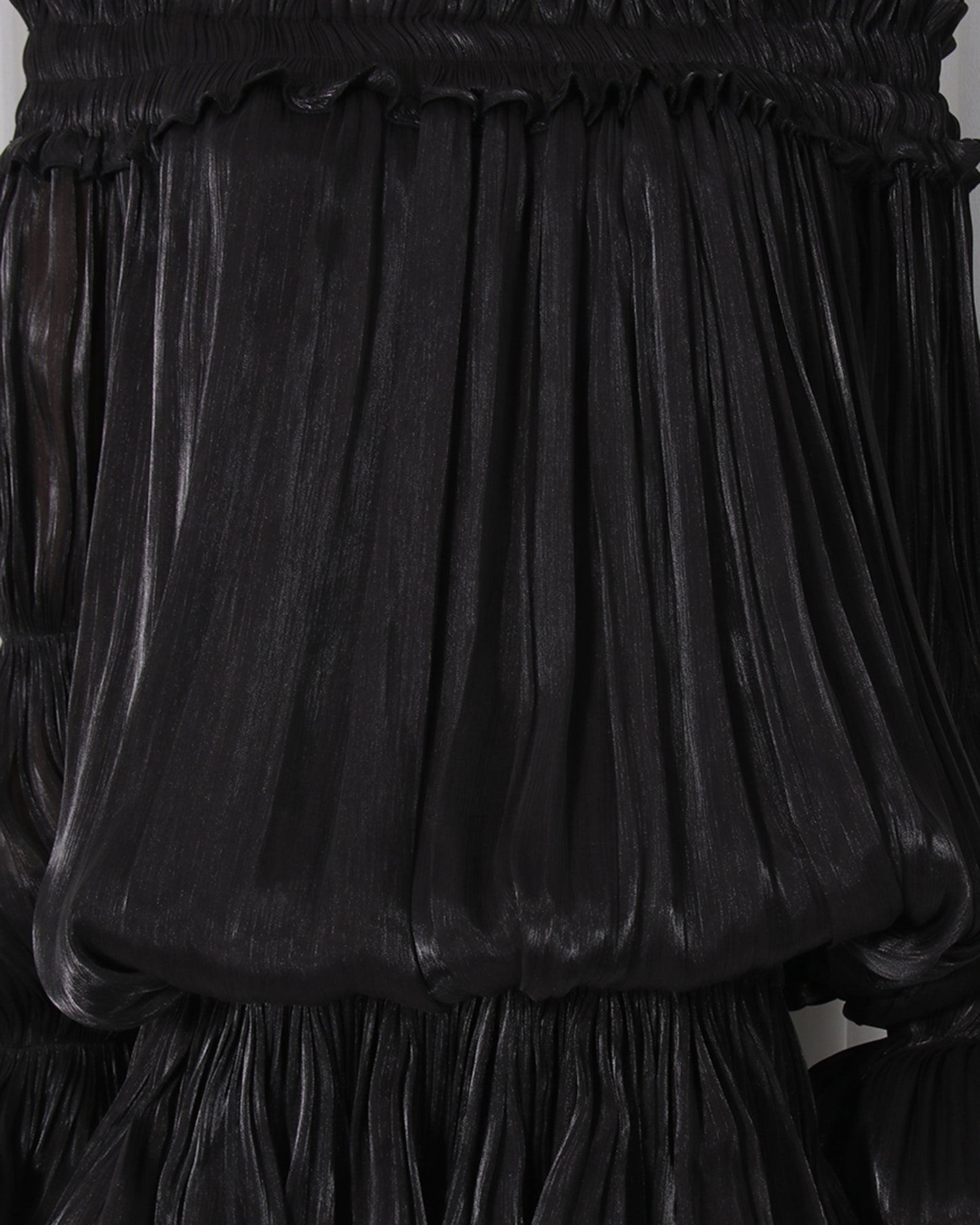 Black Off-Shoulder Ruched Puff Sleeve Mini Dress