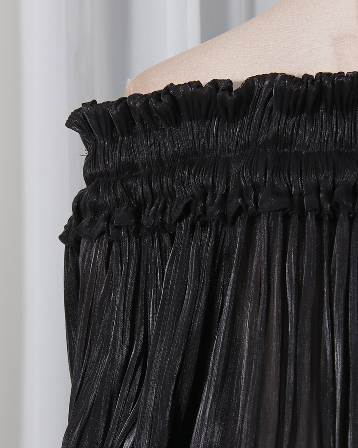 Black Off-Shoulder Ruched Puff Sleeve Mini Dress