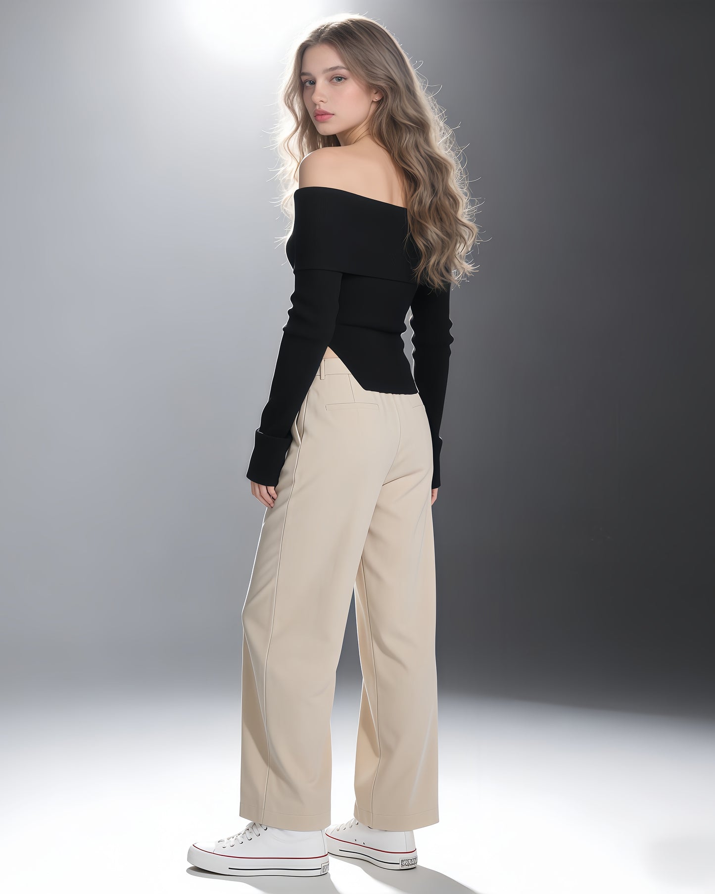 Black Off-the-Shoulder Ribbed Knit Top