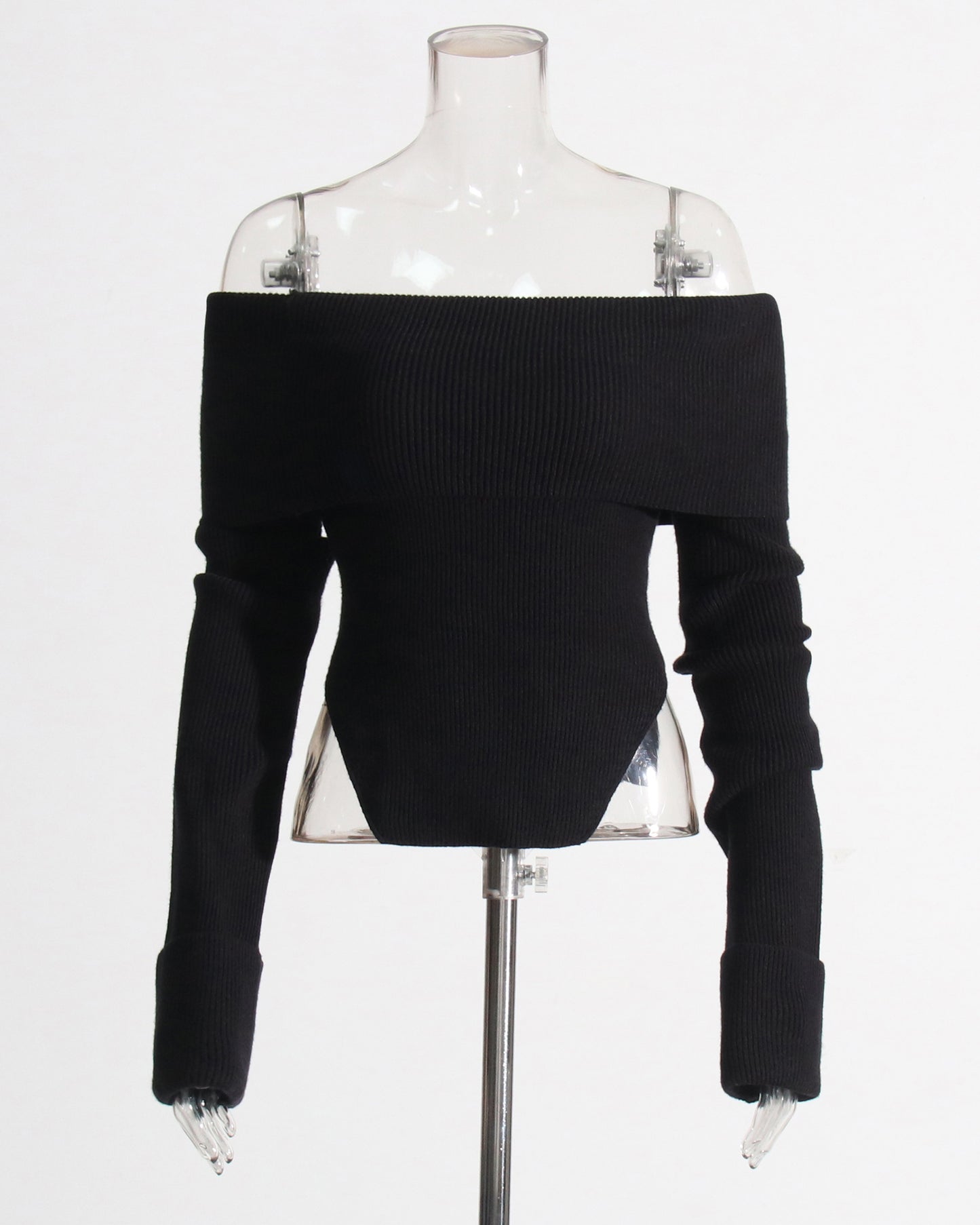 Black Off-the-Shoulder Ribbed Knit Top
