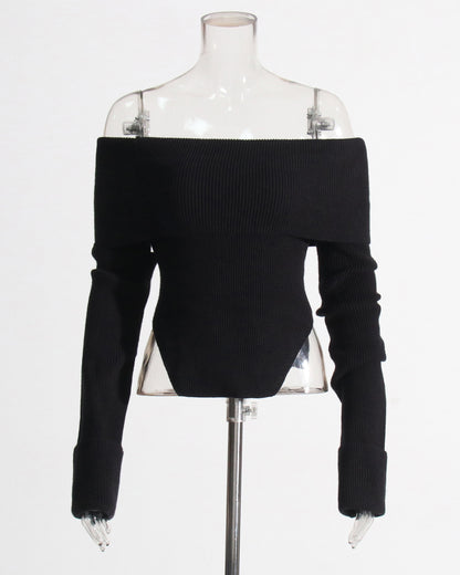 Black Off-the-Shoulder Ribbed Knit Top
