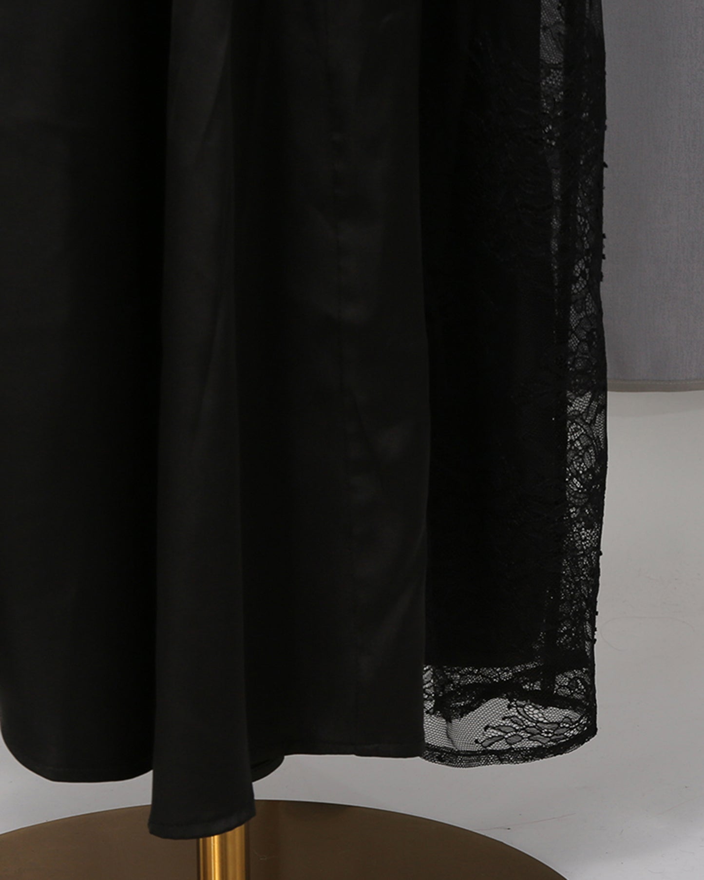 Black One-Shoulder Satin Maxi Dress Lace Trim