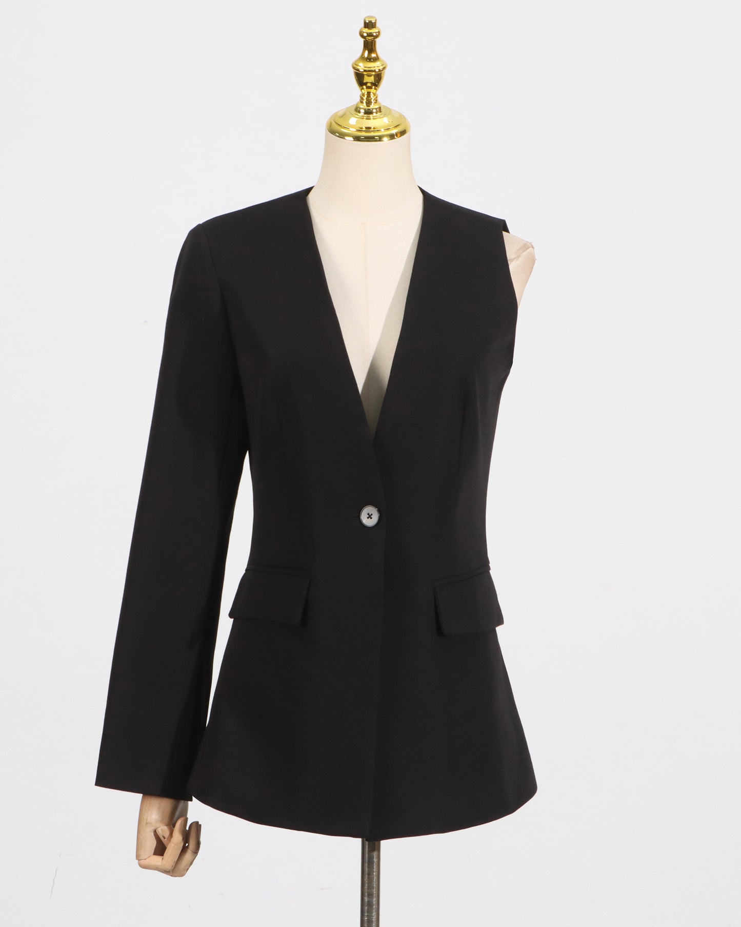 Black One-Sleeve Blazer & Wide-Leg Pants Set