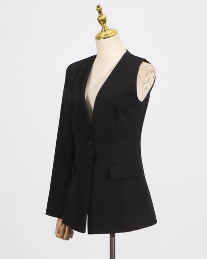 Black One-Sleeve Blazer & Wide-Leg Pants Set