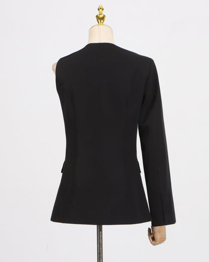 Black One-Sleeve Blazer & Wide-Leg Pants Set
